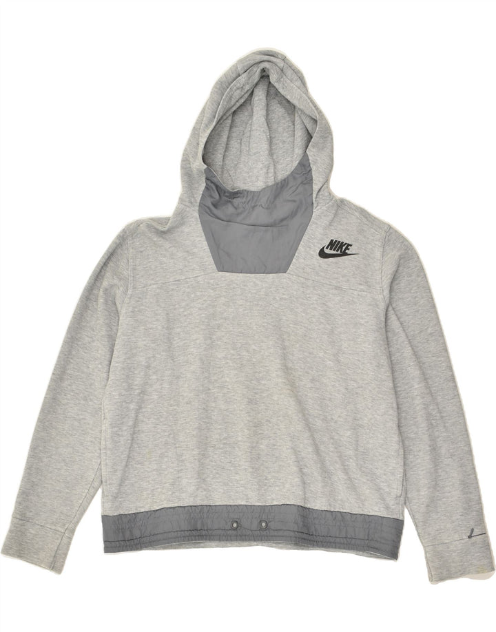 NIKE Womens Crop Hoodie Jumper UK 14 Large Grey Cotton | Vintage Nike | Thrift | Second-Hand Nike | Used Clothing | Messina Hembry 