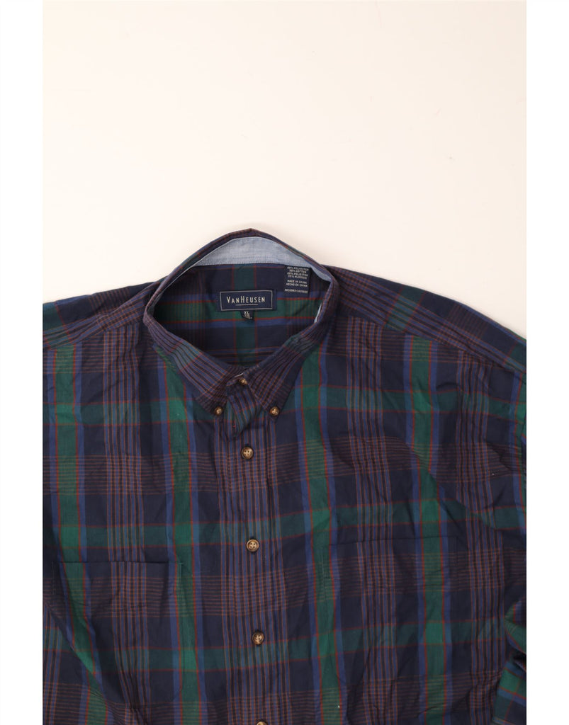 VAN HEUSEN Mens Shirt XL Navy Blue Check Cotton Vintage Van Heusen and Second-Hand Van Heusen from Messina Hembry 