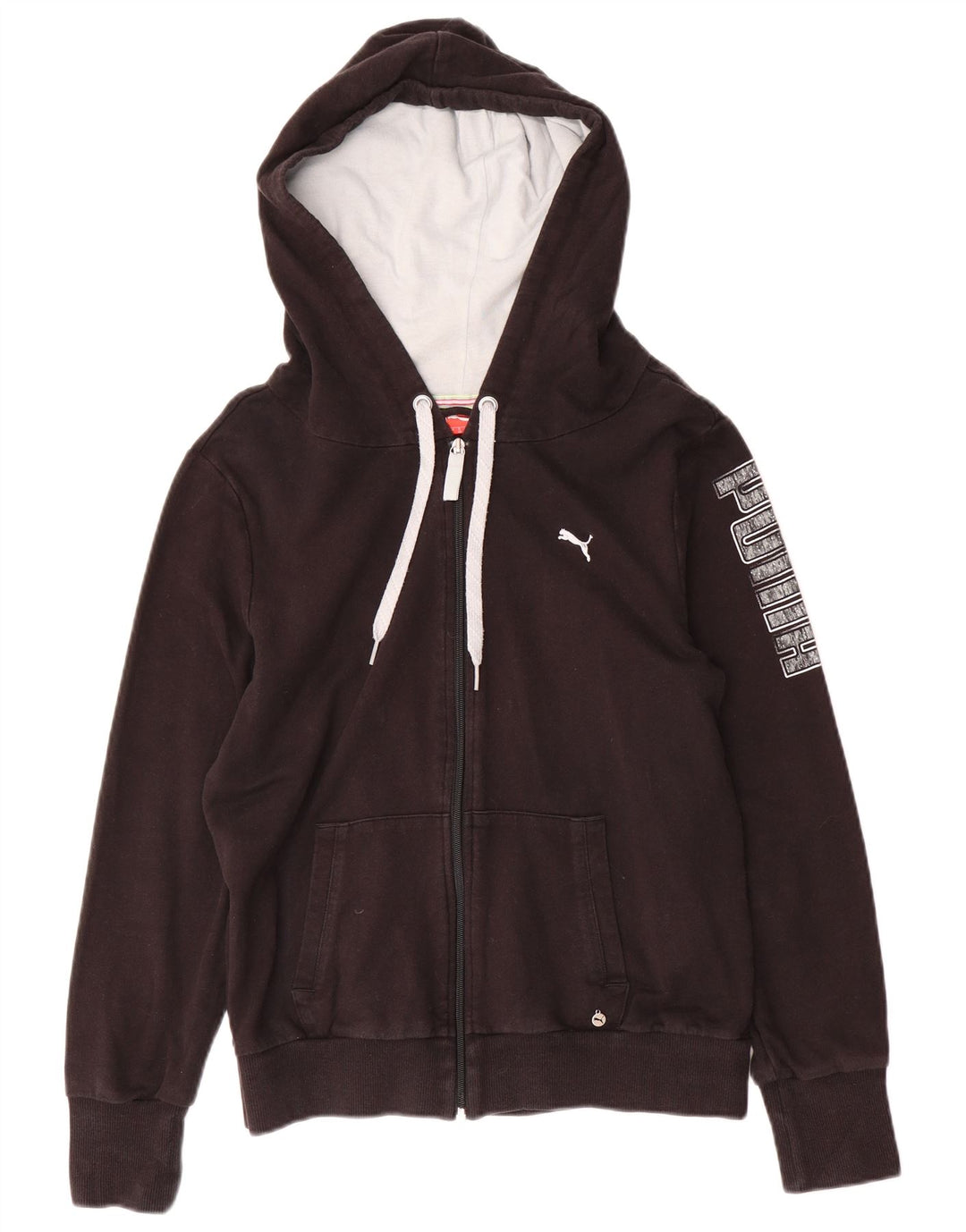 PUMA Grafisk hættetrøje til kvinder med lynlås UK 14 Medium Sort bomuld