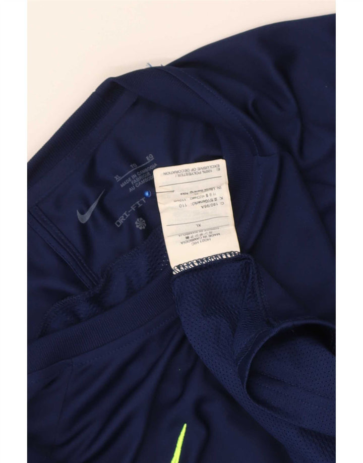 Nike Dri Fit T-shirt top til mænd XL Marineblå Colourblock Polyester