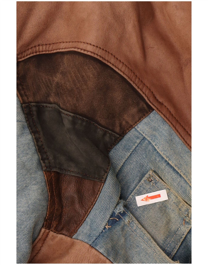 Vintage Herre Bomber Læderjakke UK 42 XL Brun Patchwork Læder