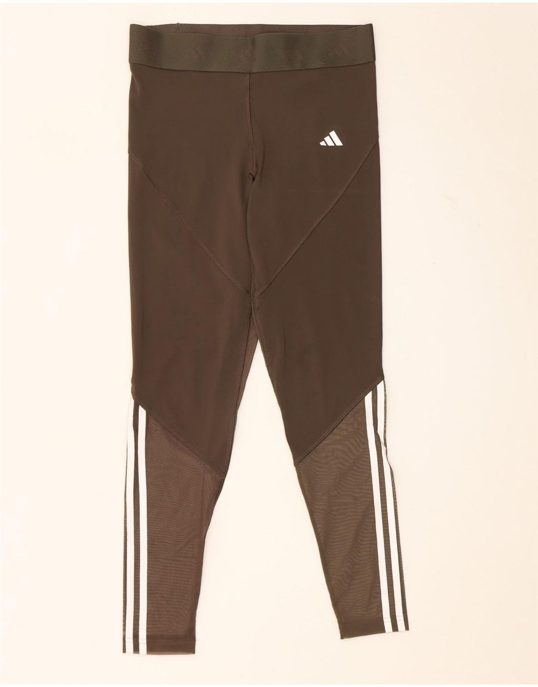 Adidas Dame Grafiske Leggings UK 12/14 Medium Khaki Polyester