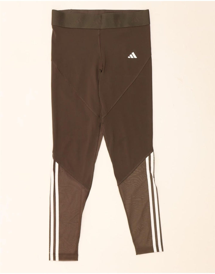 Adidas Dame Grafiske Leggings UK 12/14 Medium Khaki Polyester