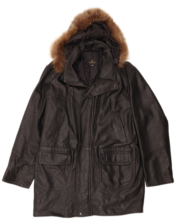 Gianfranco Cenci Herre Hooded Læderfrakke UK 42 XL Sort
