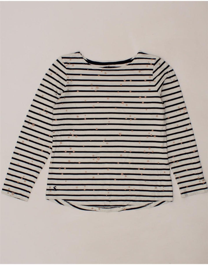 JOULES Womens Abstract Pattern Top Long Sleeve UK 12 Medium White Striped Vintage Joules and Second-Hand Joules from Messina Hembry 