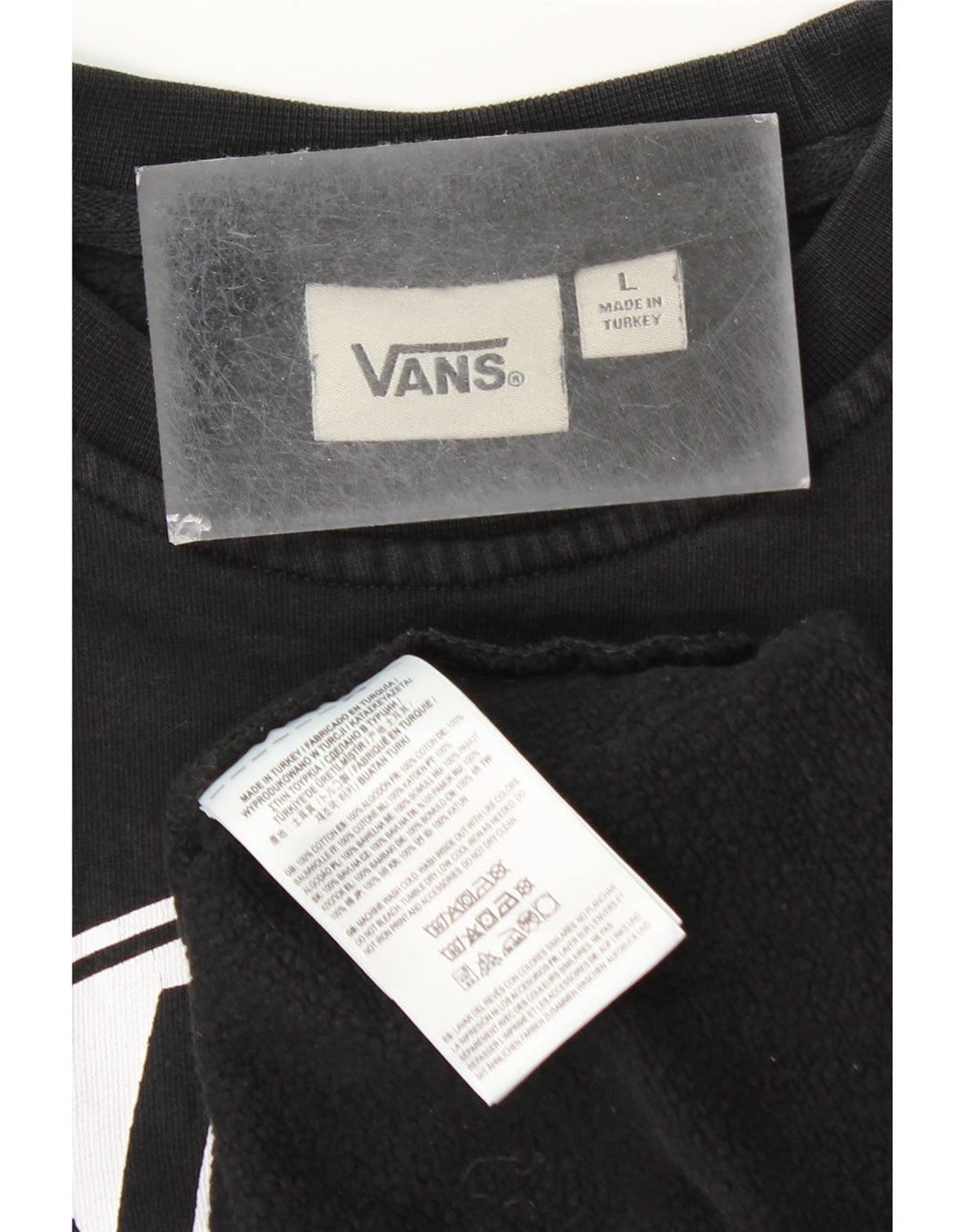 VANS Dame Grafisk Sweatshirt Jumper UK 14 Stor sort bomuld