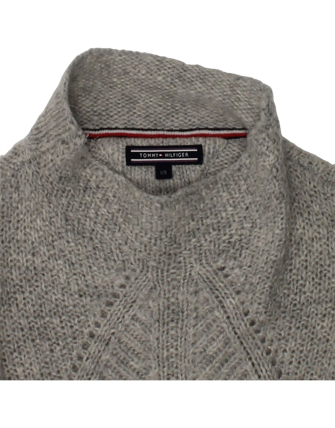 TOMMY HILFIGER Girls Turtle Neck Jumper Sweater 7-8 Years Grey Polyamide | Vintage Tommy Hilfiger | Thrift | Second-Hand Tommy Hilfiger | Used Clothing | Messina Hembry 