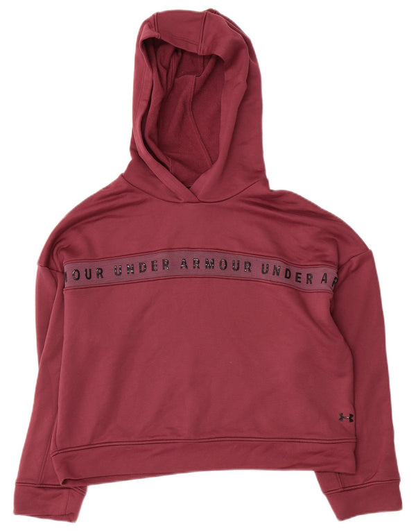 Under Armour Dame Crop Graphic Hoodie Jumper UK 10 Small Burgundy