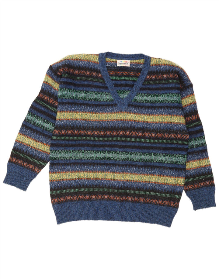 Monello Herre V-hals sweater Stor flerfarvet stribet uld
