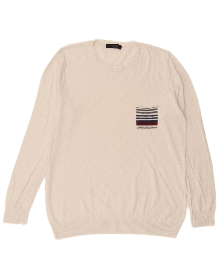 Liu Jo Herre sweater med rund hals, stor hvid