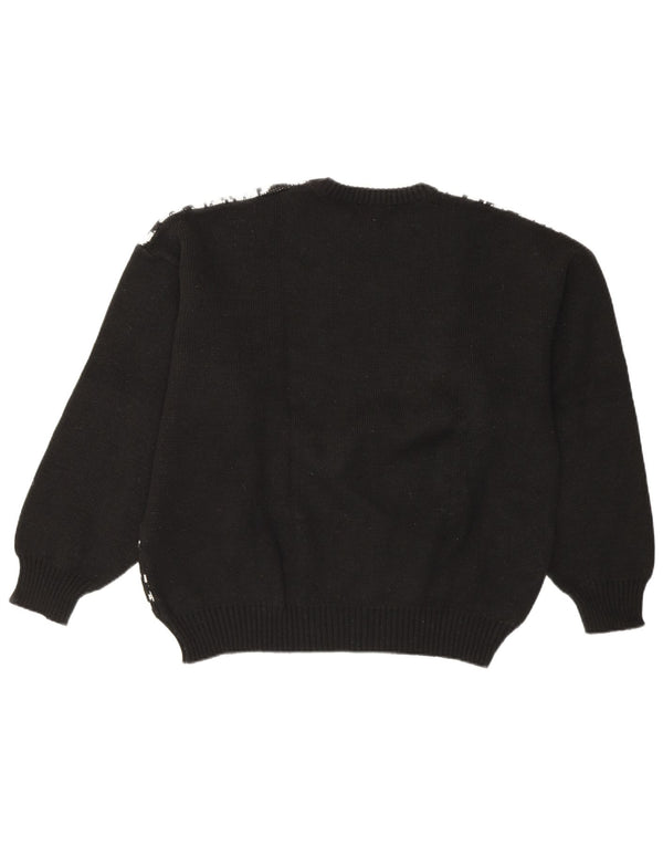 Vintage Womens Crew Neck Jumper Sweater UK 20 2XL Black Floral