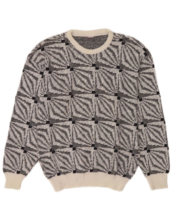 Vintage mænd med rund hals sweater mellem hvid geometrisk