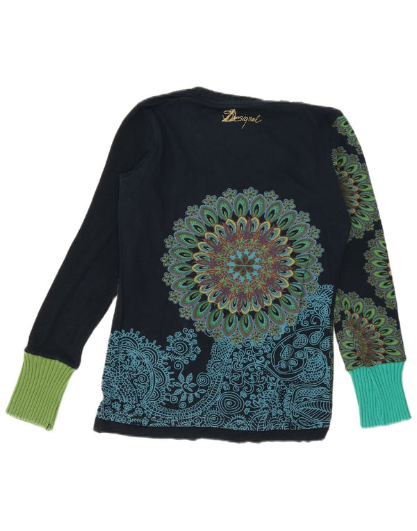 Desigual Dame Grafisk Top Langærmet UK 10 Small Navy Blue Floral Bomuld