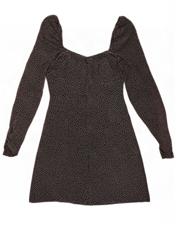 Zara Dame Mini Off Shoulder Kjole UK 6 XS Sort Plettet
