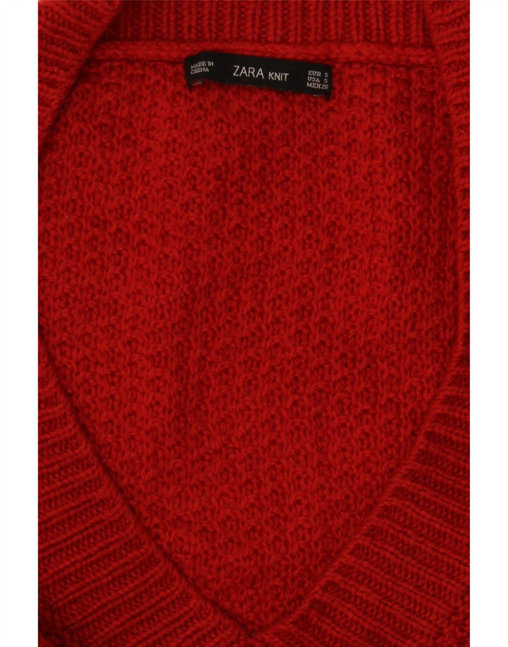 Zara Dame Oversized V-hals sweater UK 10 Lille Rød