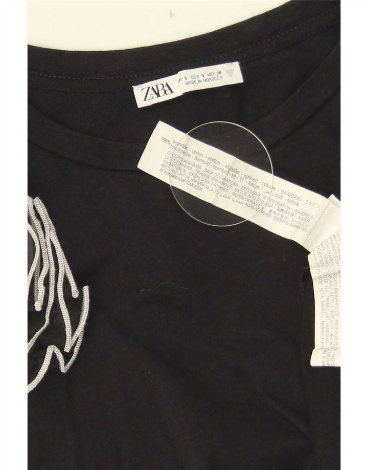 Zara Dame Bluse Top UK 10 Small Black Bomuld