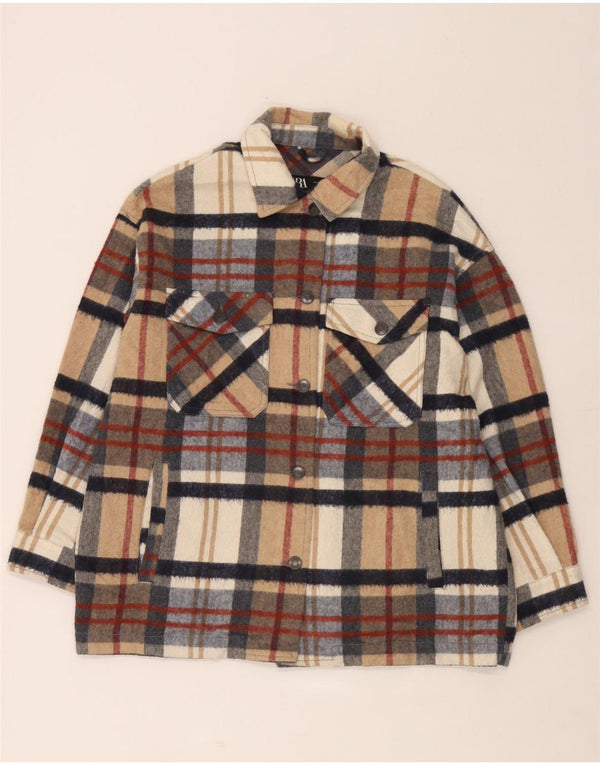 Zara Dame Oversized Flanell Shirt UK 14 Medium Flerfarvet Ternet