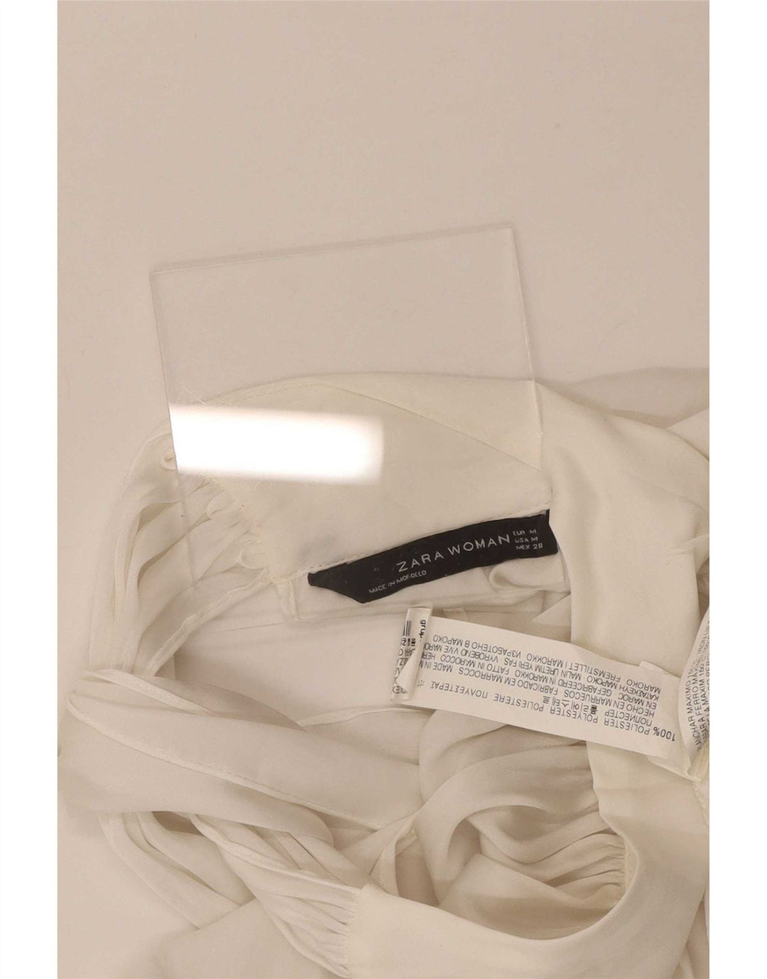 Zara Dame Langærmet Bluse Top UK 12 Medium White Polyester