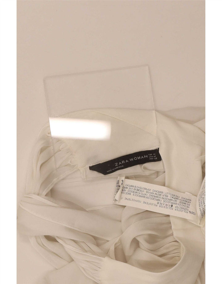 Zara Dame Langærmet Bluse Top UK 12 Medium White Polyester