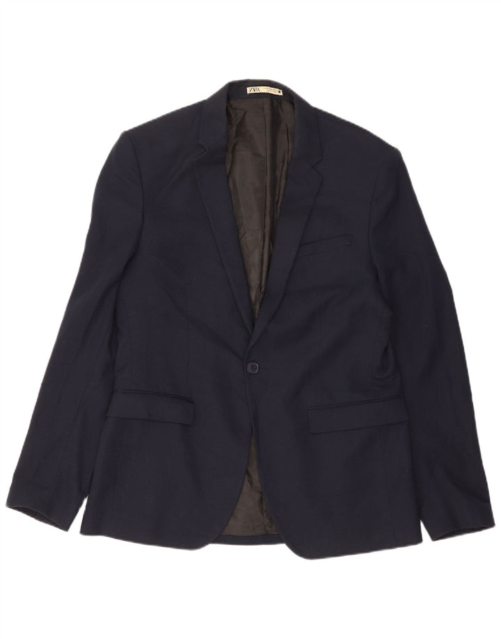Zara Herre 1-knap blazerjakke EU 50 Medium Navyblå