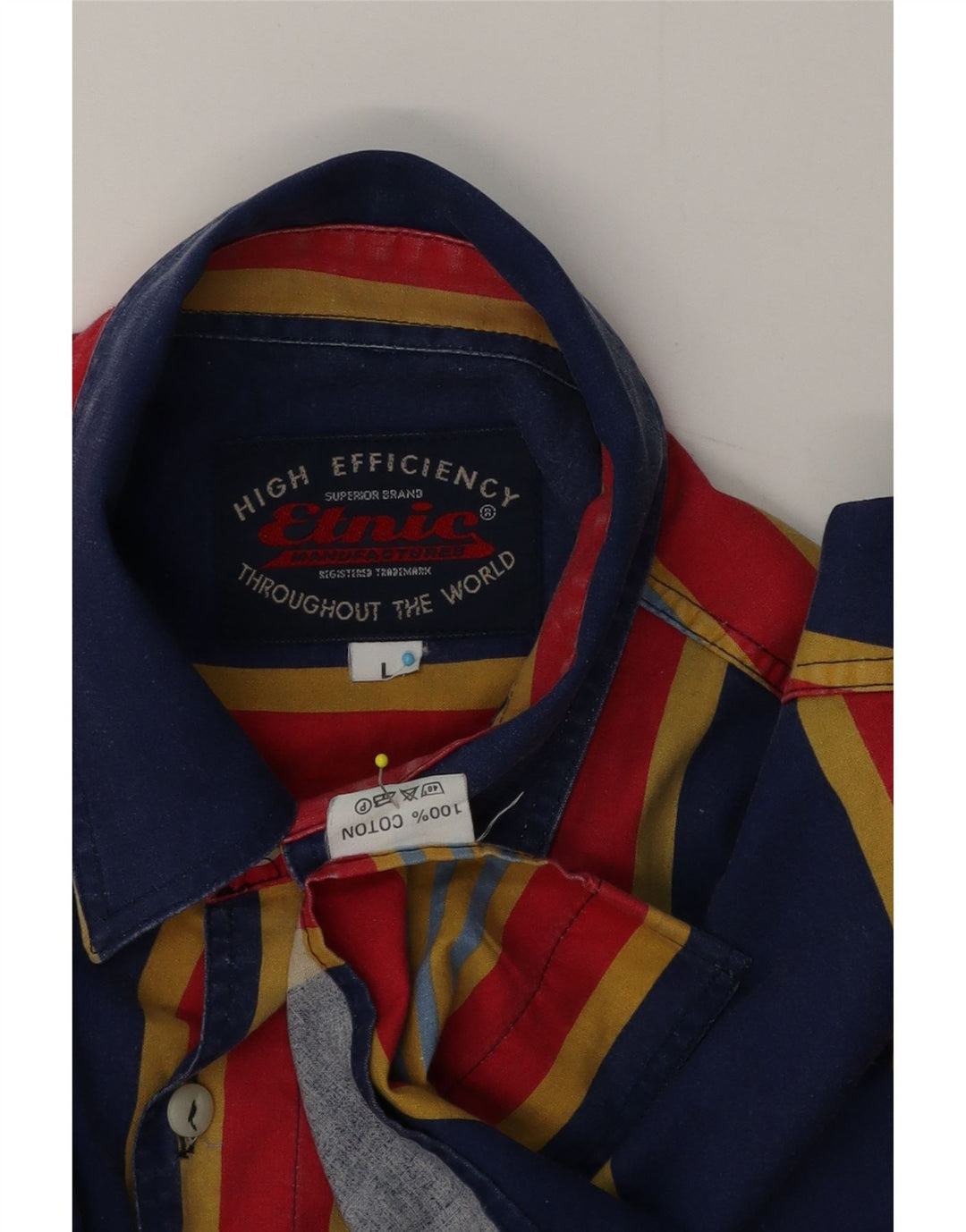 Vintage kortærmet herreskjorte Stor flerfarvet stribet bomuld