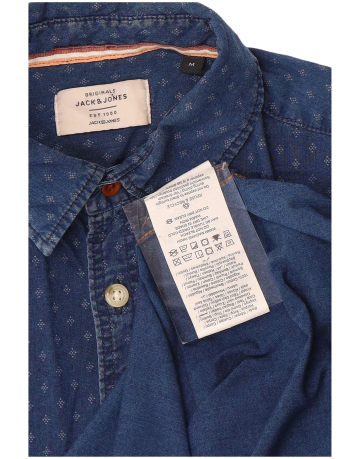 JACK & JONES Mens Short Sleeve Denim Shirt Medium Blue Spotted Cotton