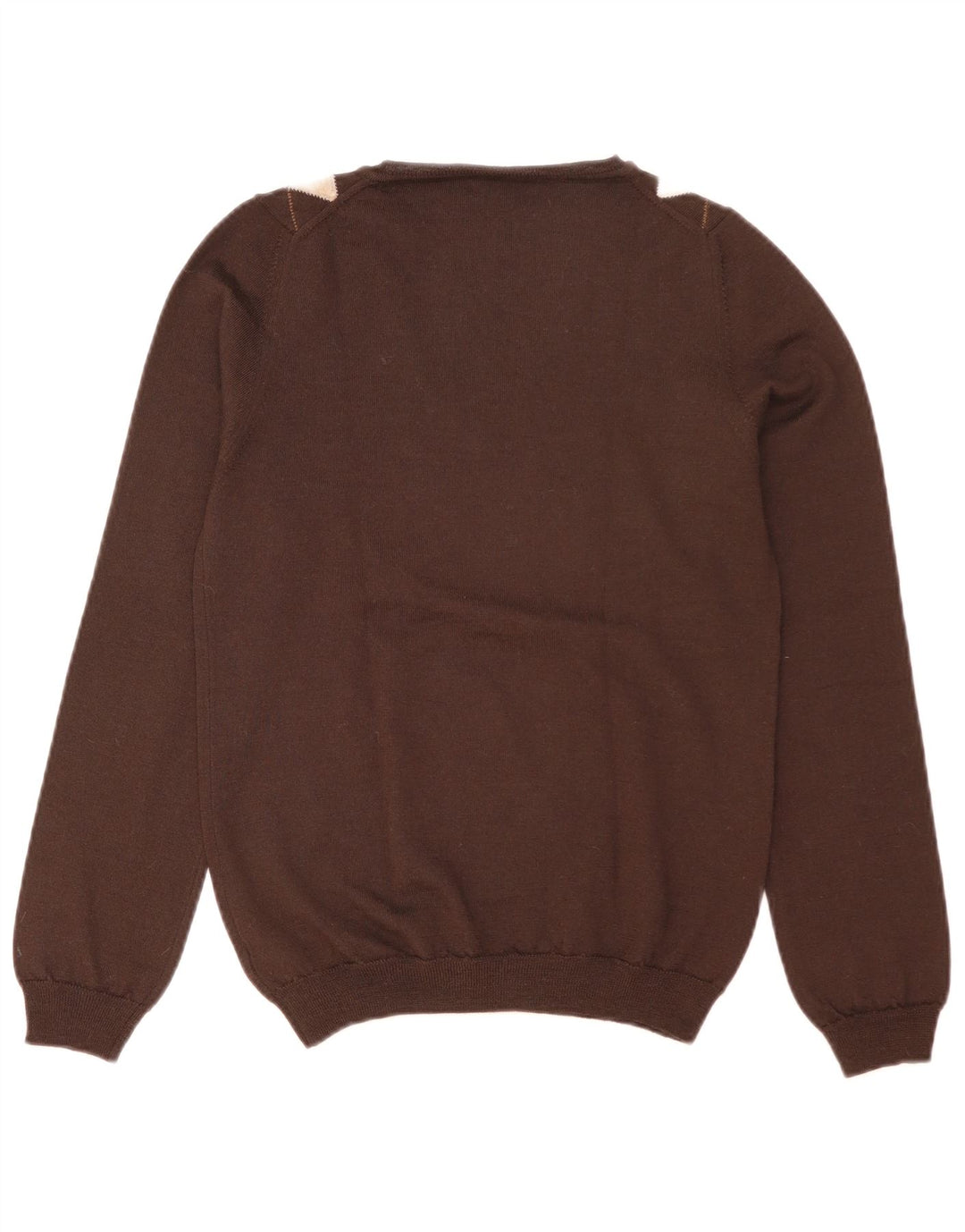 Massimo Dutti Dame V-hals Jumper Sweater UK 14 Large Brown Argyle/Diamond