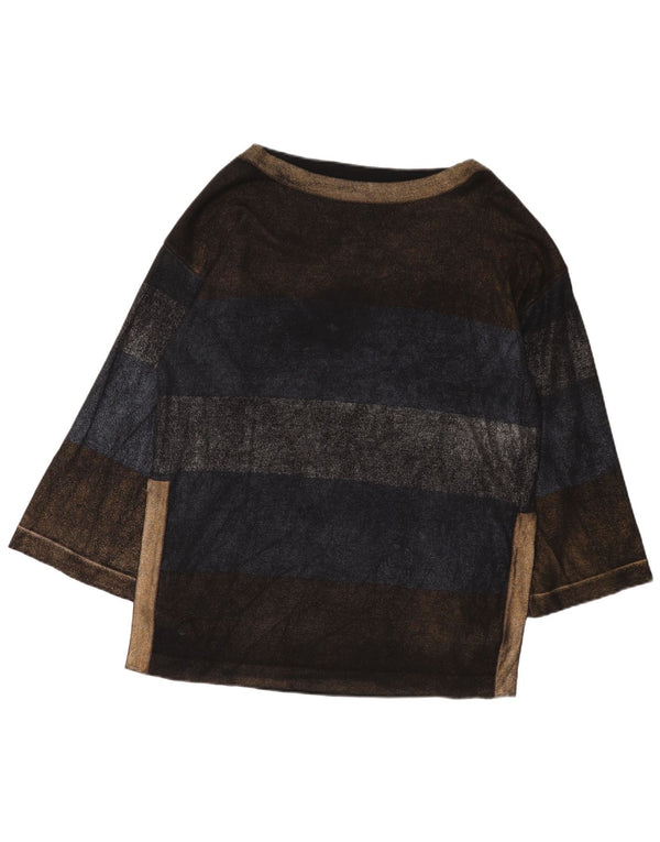 Les Copains Womens Boat Neck Jumper Sweater UK 14 Medium Brown Colourblock