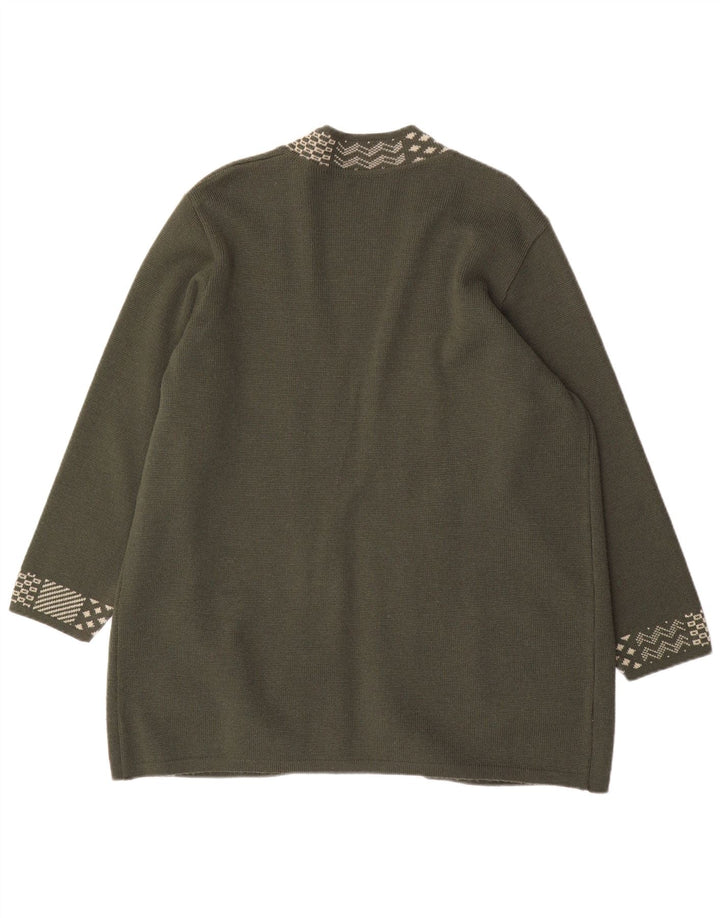 Grazia Dame Longline Cardigan Sweater US 18 2XL Khaki Wool