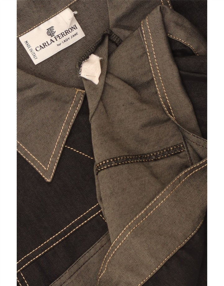 CARLA FERRONI Dame denimjakke UK 14 Medium Sort Colourblock Bomuld