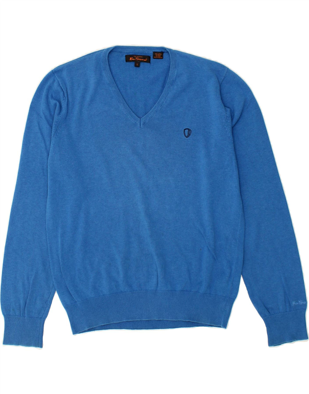 BEN SHERMAN Mens V-Neck Jumper Sweater Large Blue Cotton Vintage Ben Sherman and Second-Hand Ben Sherman from Messina Hembry 