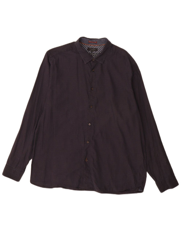 Ted Baker Herre abstrakt mønster skjorte størrelse 6 XL Marineblå plettet bomuld