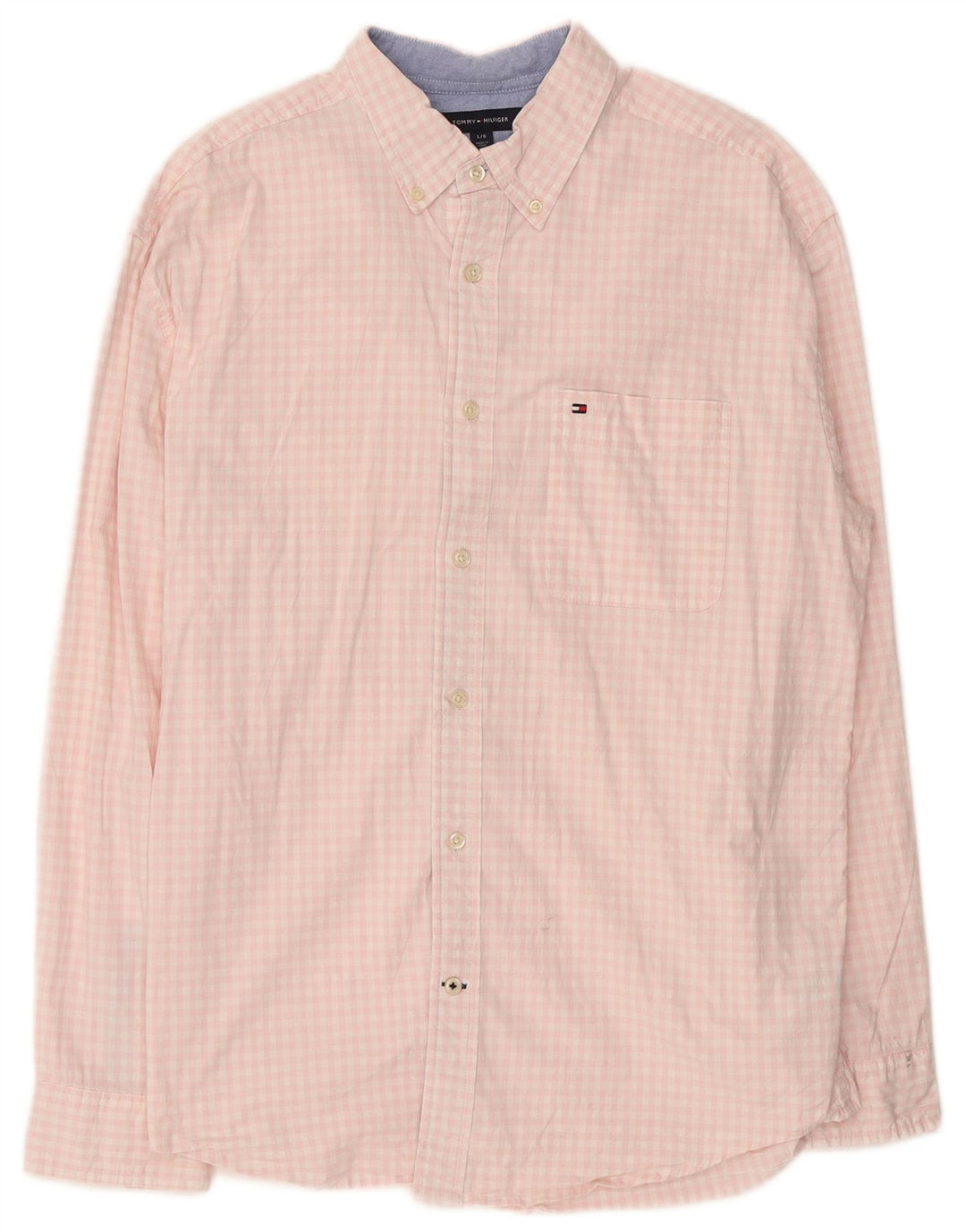 TOMMY HILFIGER Mens Classic Fit Shirt Large Pink Gingham Cotton