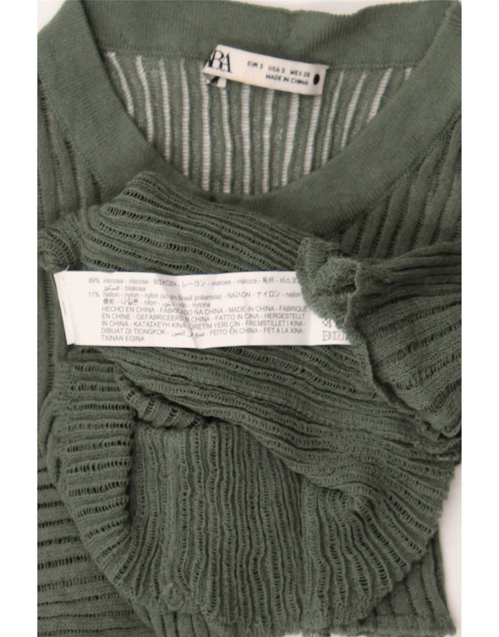 Zara Damestrik bluse Top UK 8 Lille grøn viskose