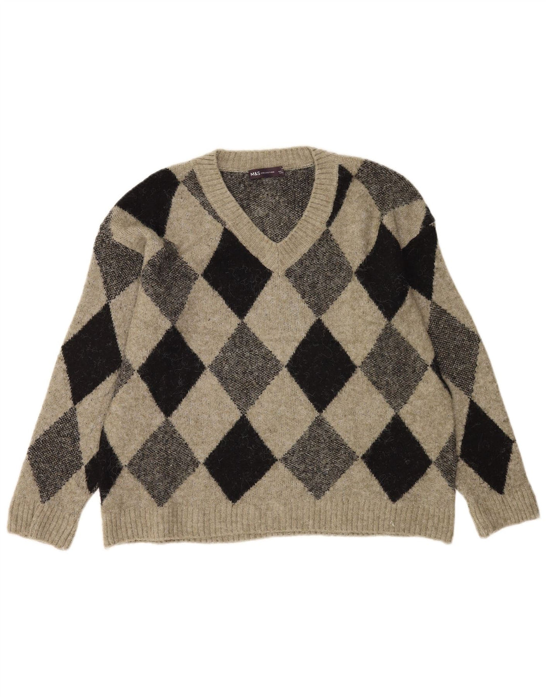 Marks & Spencer Herre V-hals sweater Medium Khaki Argyle/Diamond