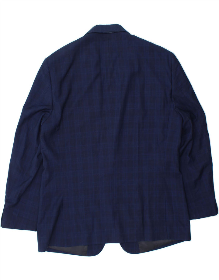 KRUDER Mens 2 Button Blazer Jacket UK 40 Large Navy Blue Check Polyester Vintage Kruder and Second-Hand Kruder from Messina Hembry 