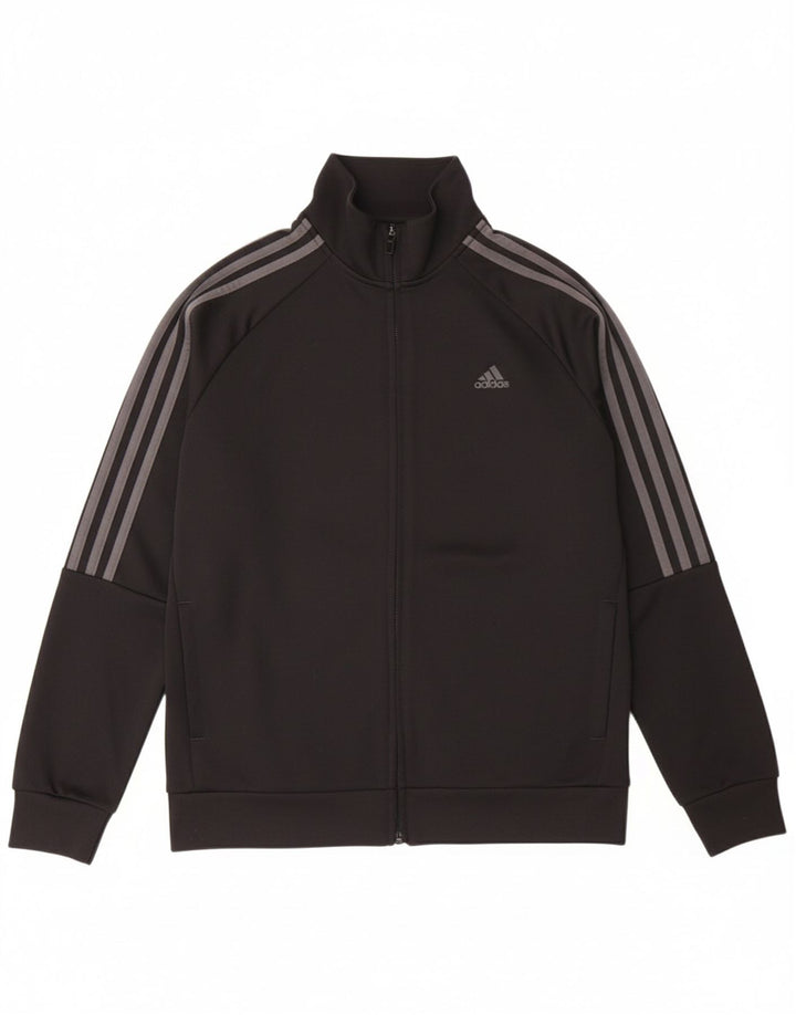 ADIDAS Boys Tracksuit Top Jacket 13-14 Years Black Striped Polyester