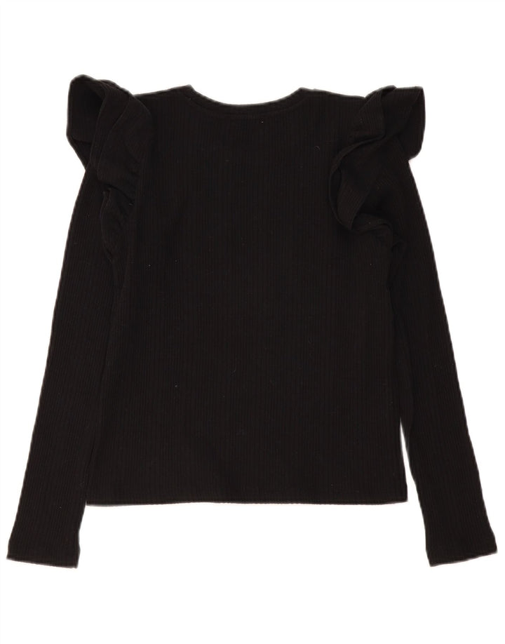 Zara Dame Crop Langærmet Bluse Top UK 10 Small Black