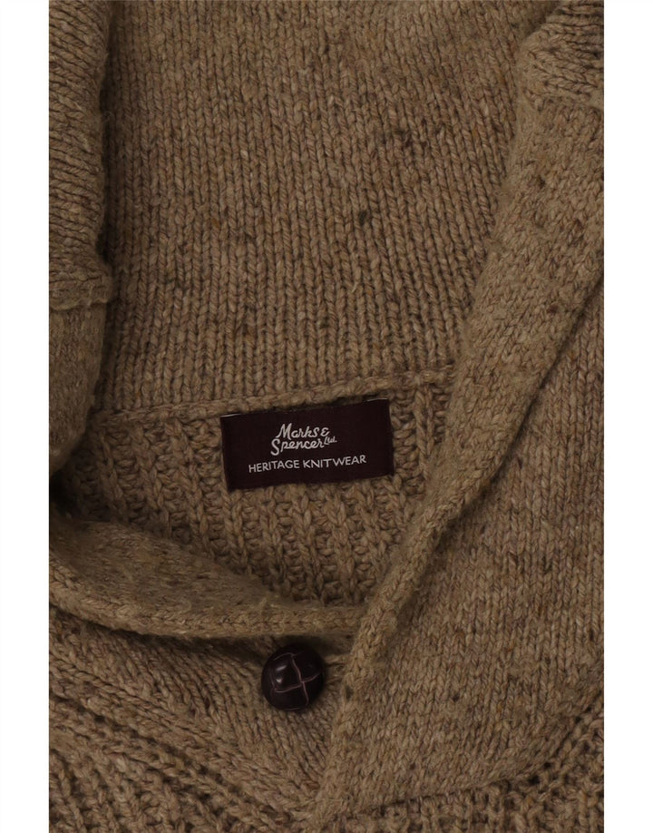 Marks & Spencer Heritage Heritage Shawl Neck Jumper Sweater Large Beige Flecked