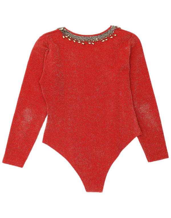 Vintage langærmet bodysuit til kvinder IT 44 Medium Rød