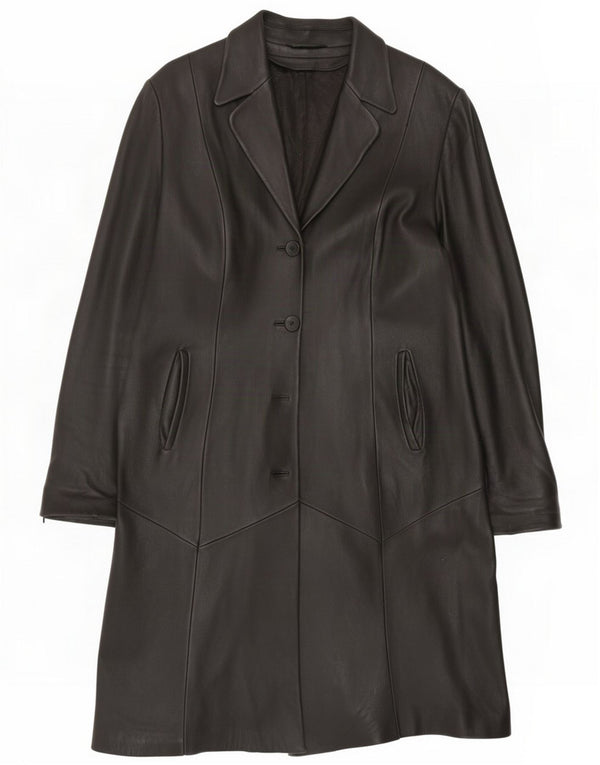Anglun Womens Leather Coat UK 14 Medium Black