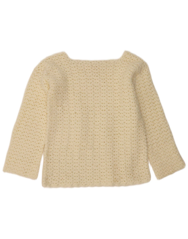 Vintage kvinders hæklet bådhals sweater UK 14 Medium Off White