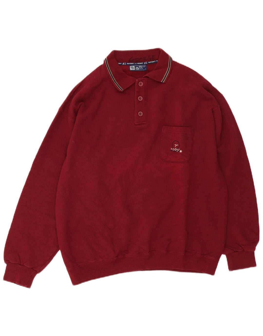 Roby Herre Polo Neck Sweatshirt Jumper Large Burgundy