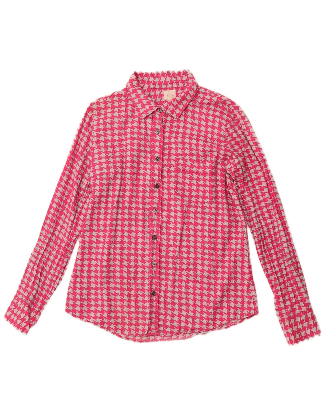 J. CREW Dame flannel skjorte UK 10 Small Pink Houndstooth Bomuld