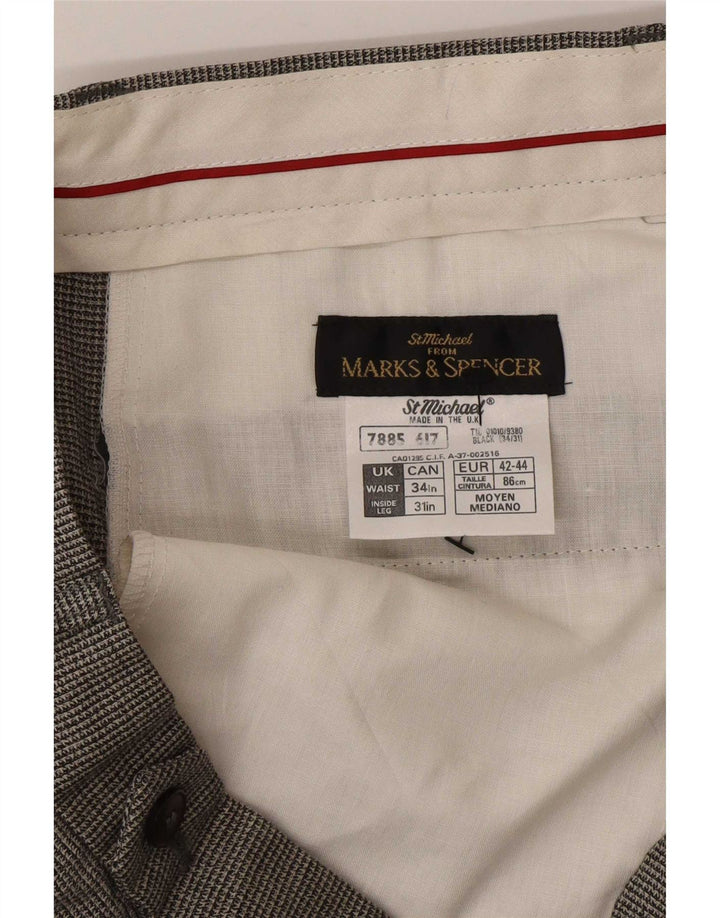 Marks & Spencer Herre Pegged Casual Bukser W34 L31 Sort Houndstooth Uld