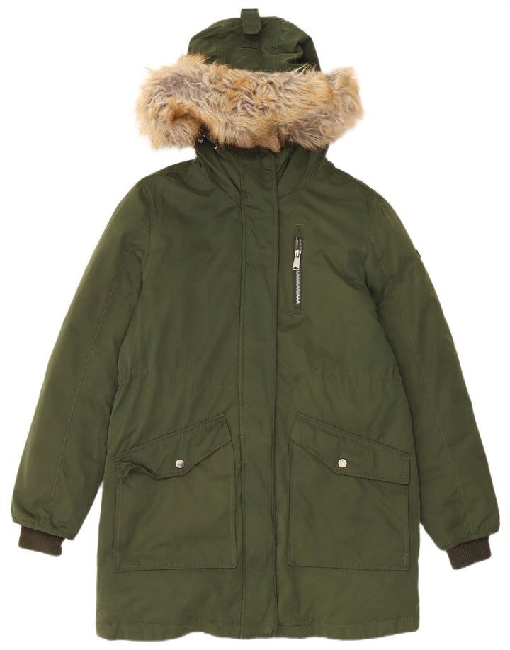 Tommy Hilfiger Dame Hooded Parka Jacket UK 14 Medium Green Polyester