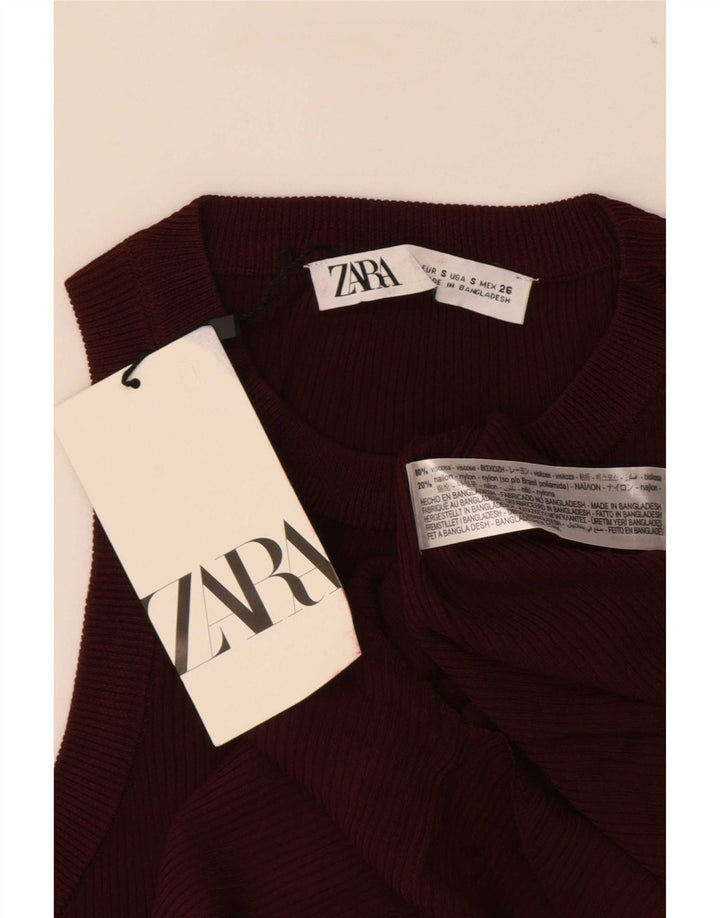 Zara Damevest Top UK 8 Small Maroon Viscose