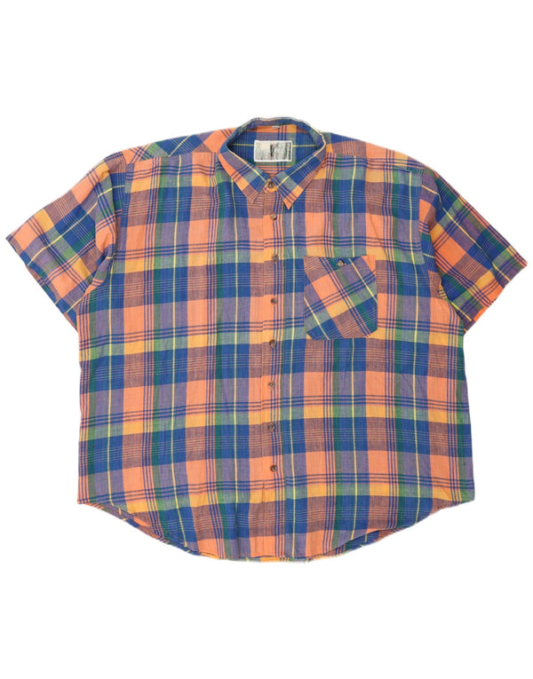 Vintage herre Regular Fit skjorte størrelse 45/46 2XL flerfarvet ternet bomuld