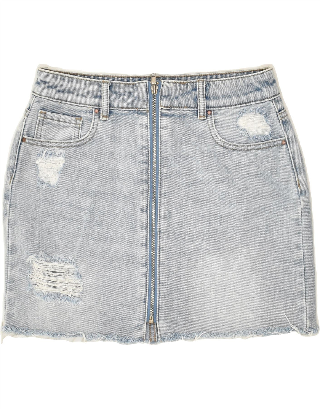 VINTAGE Womens Distressed Denim Skirt W26 Small Blue Cotton | Vintage Vintage | Thrift | Second-Hand Vintage | Used Clothing | Messina Hembry 