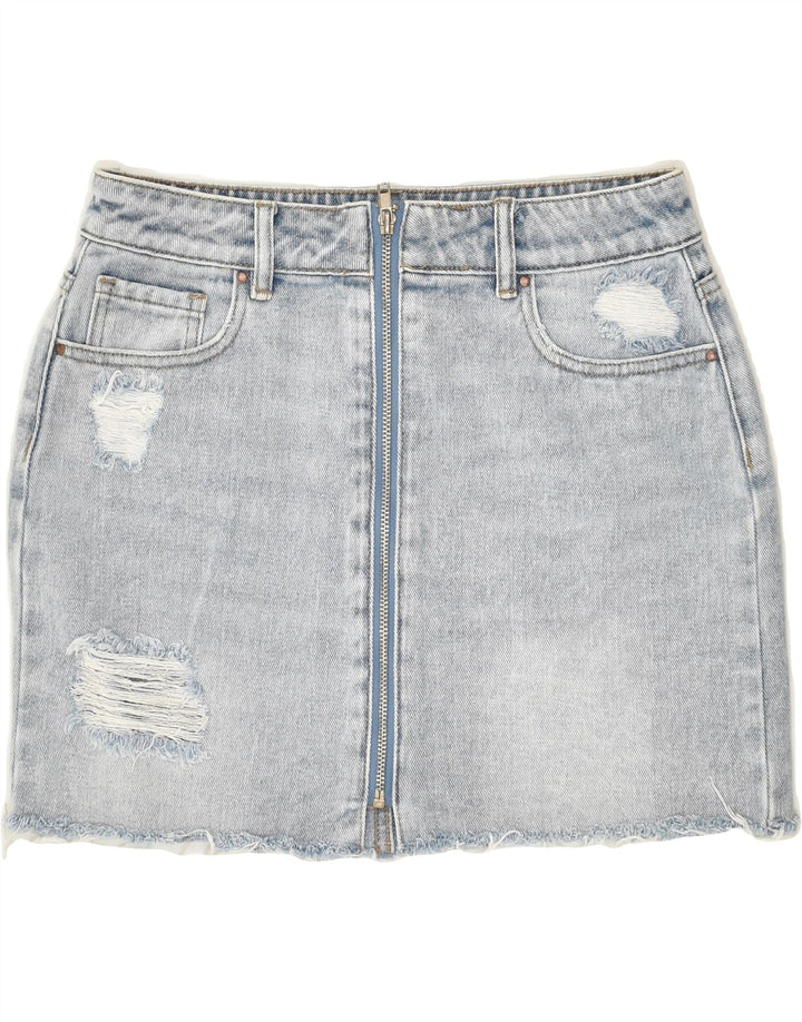 VINTAGE Womens Distressed Denim Skirt W26 Small Blue Cotton | Vintage Vintage | Thrift | Second-Hand Vintage | Used Clothing | Messina Hembry 
